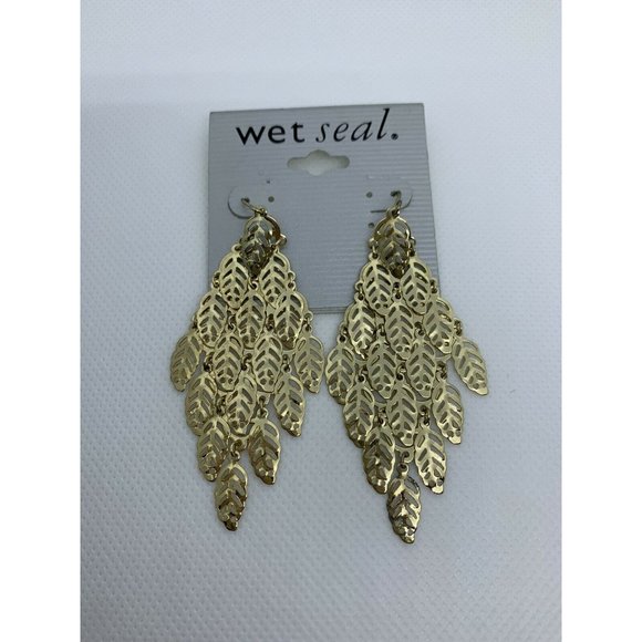 Fashion Jewelry Red Hoop Earrings & Gold Leaf Chandelier - Picture 2 of 3